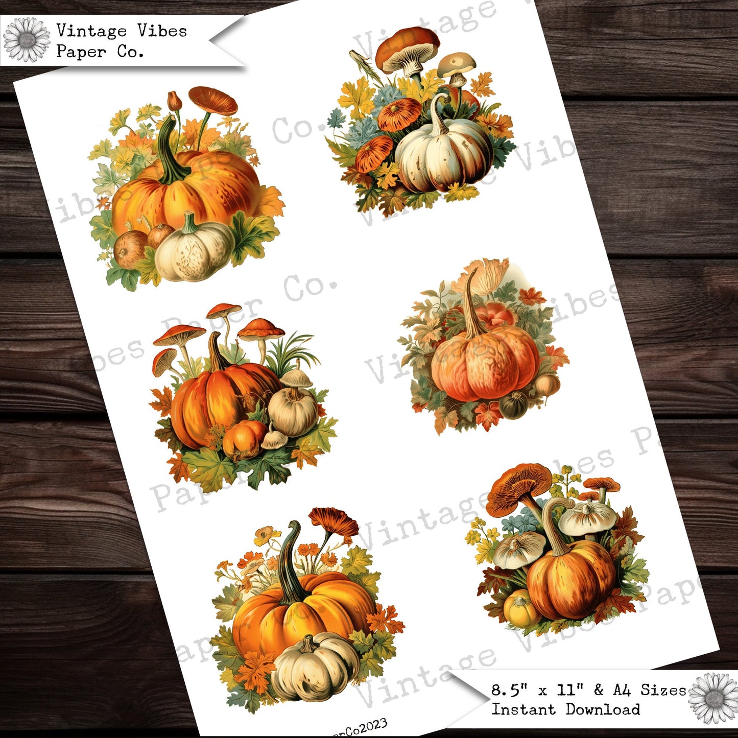 Junk Journal fussy cut Pumpkin & mushroom, autumn theme junk journal cut out ephemera, digital junk journal collage pieces for fall journals