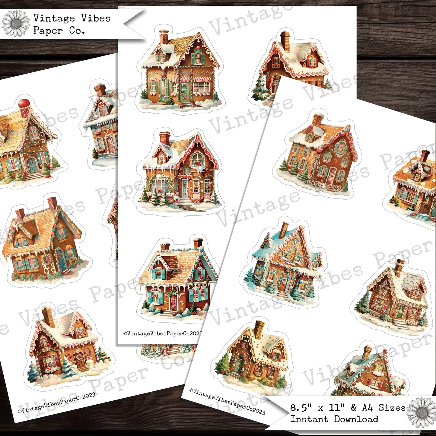 Gingerbread house fussy cut ephemera for junk journals, 18 collage cut outs for scrapbooking, crafts, digital ephemera sheets printable page