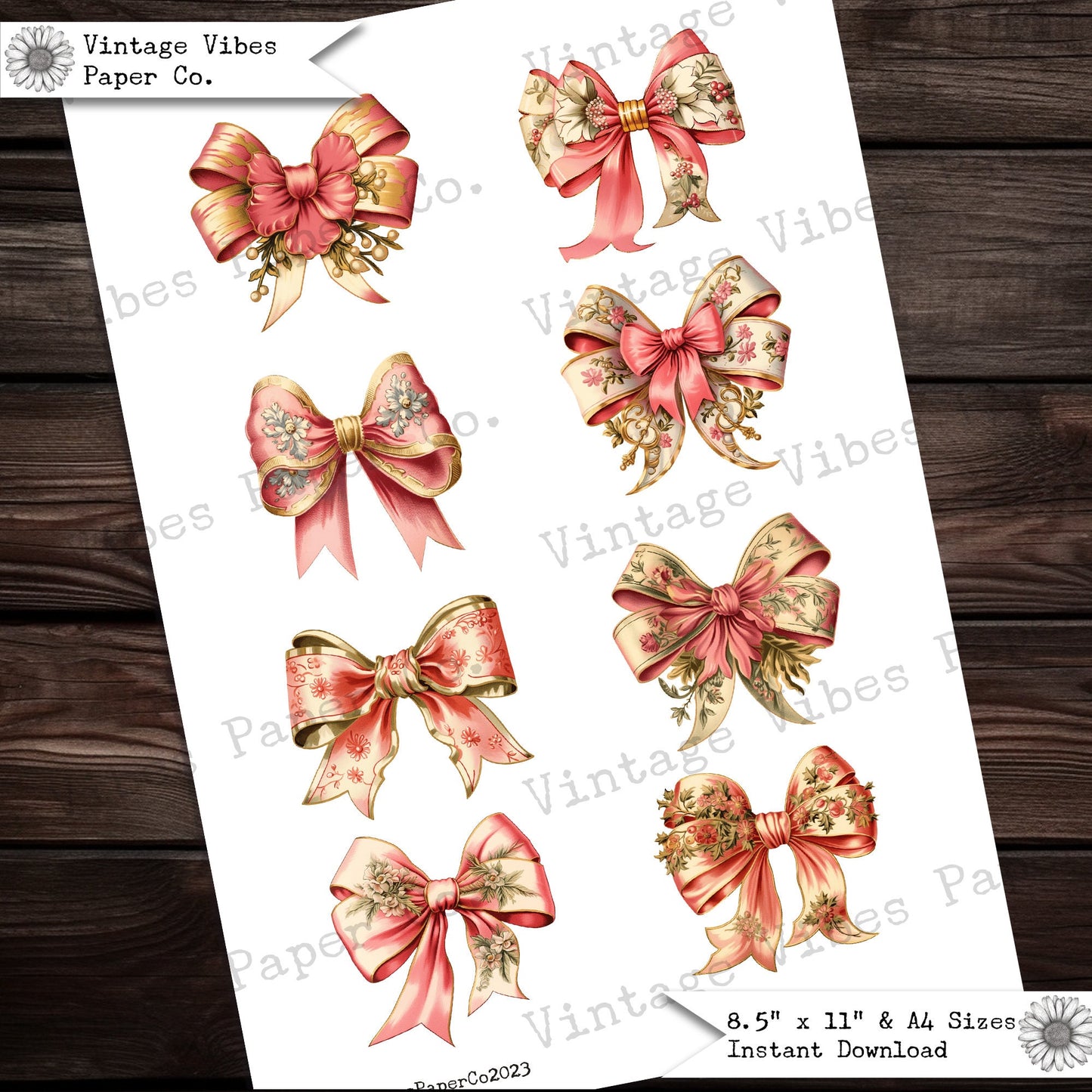 Junk Journal fussy cut ephemera vintage Pink bows, digital vintage ribbon bows for junk journals, printable bow embellishment for scrapbook