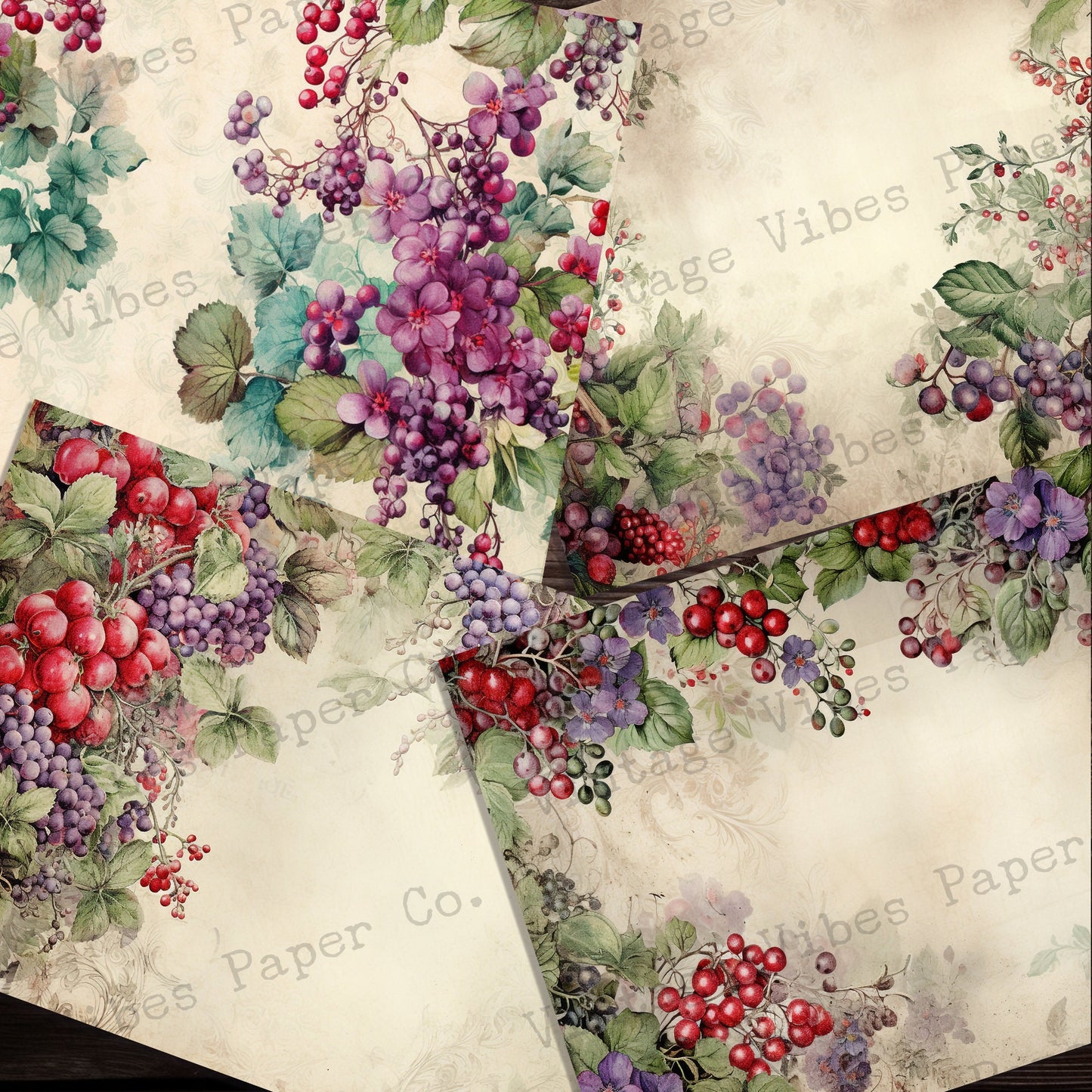 Christmas Junk journal Purple winter berries, winter junk journal paper kit digital printable Christmas vintage floral papers