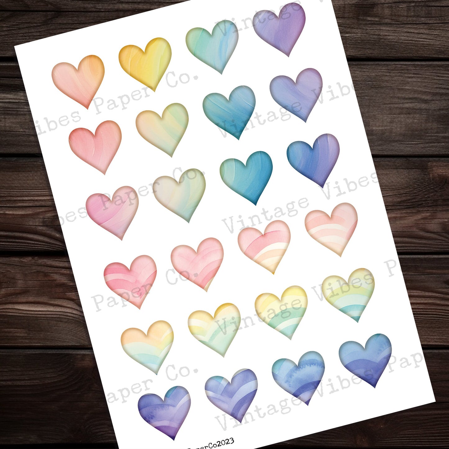 Junk Journal ephemera Watercolour heart fussy cuts, collage ephemera for junk journaling & scrapbooking, digital printable ephemera 6 papers