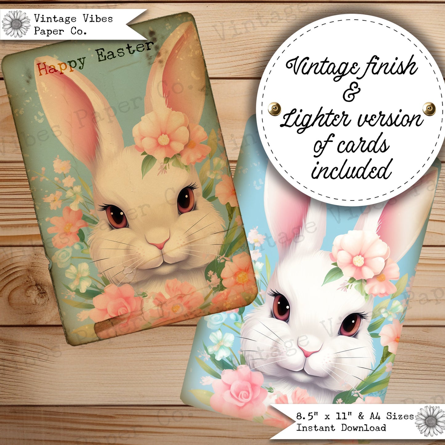 Junk journal ephemera Easter Bunny Journal cards, printable journal ephemera, journal card inserts, vintage Spring Rabbit digital download