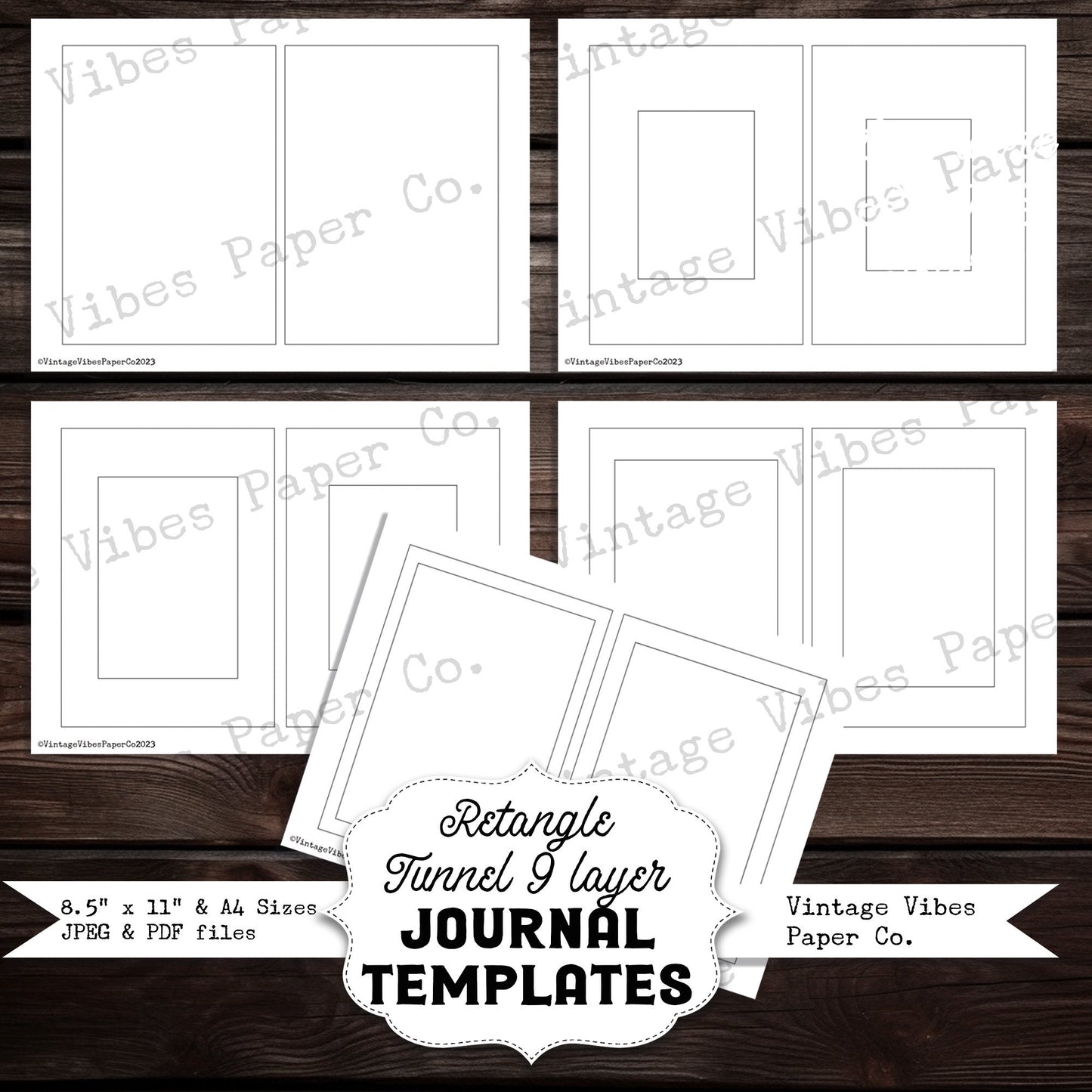 Junk journal printable Journal rectangle tunnel cover apertures templates
