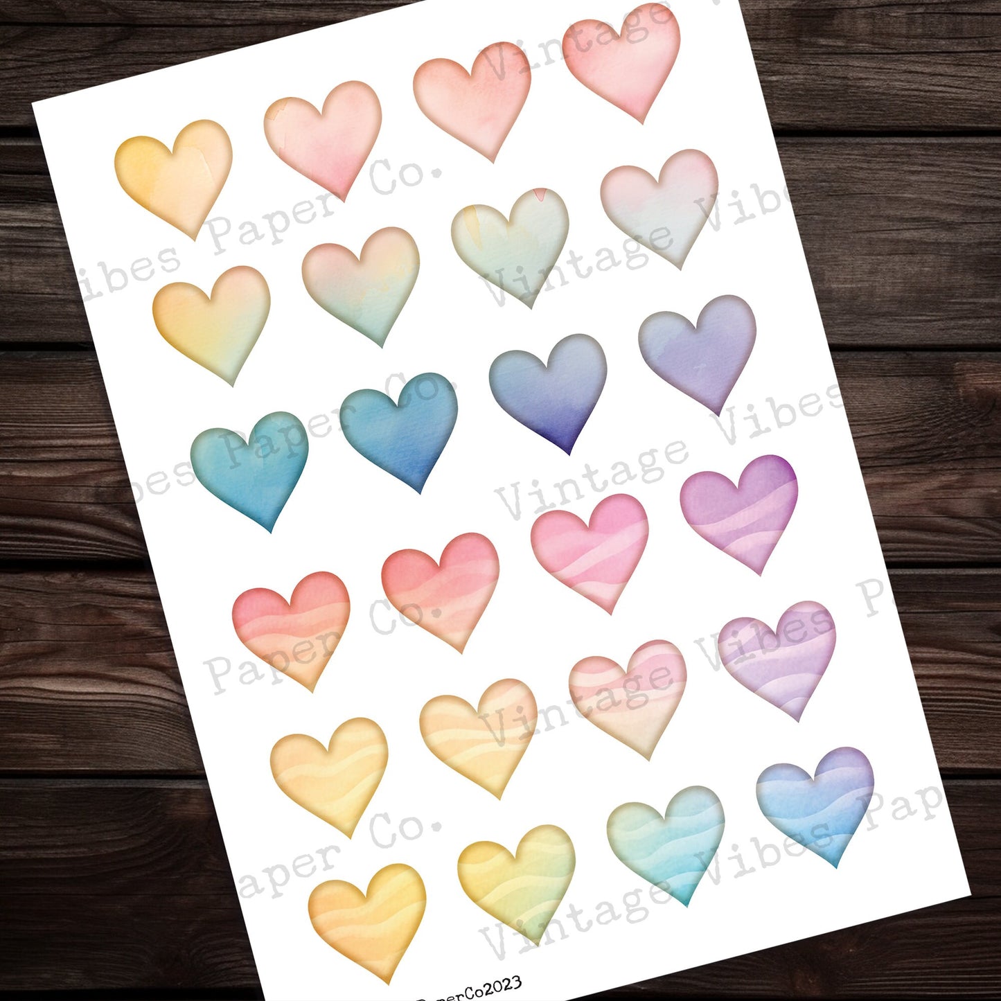 Junk Journal ephemera Watercolour heart fussy cuts, collage ephemera for junk journaling & scrapbooking, digital printable ephemera 6 papers