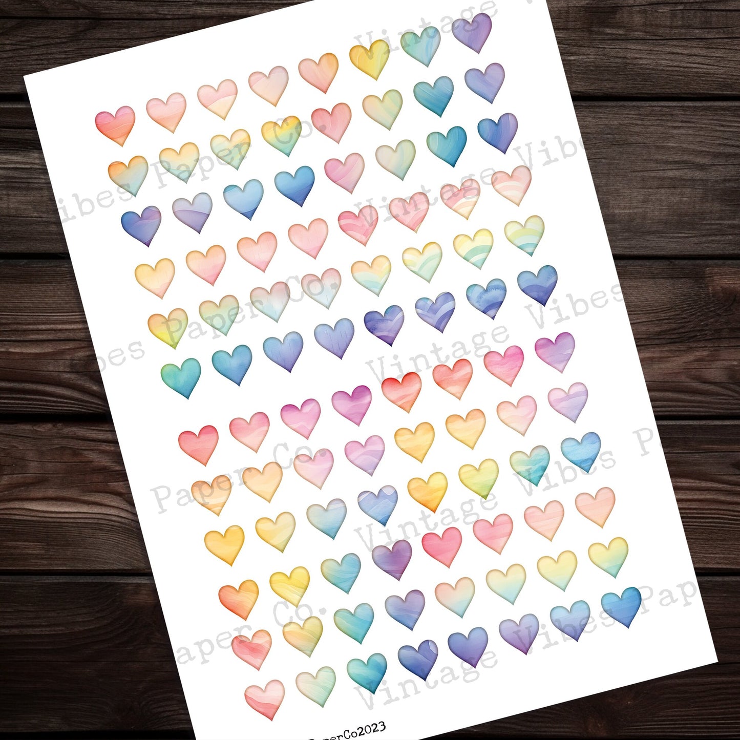 Junk Journal ephemera Watercolour heart fussy cuts, collage ephemera for junk journaling & scrapbooking, digital printable ephemera 6 papers