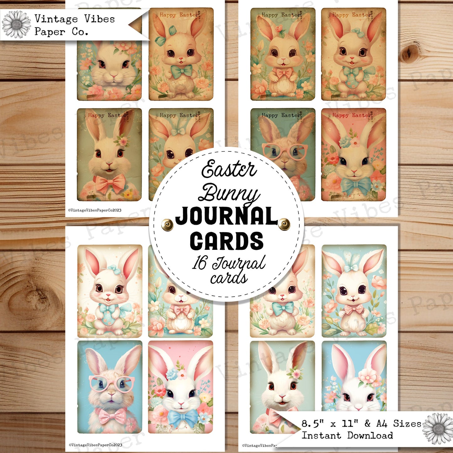 Junk journal ephemera Easter Bunny Journal cards, printable journal ephemera, journal card inserts, vintage Spring Rabbit digital download