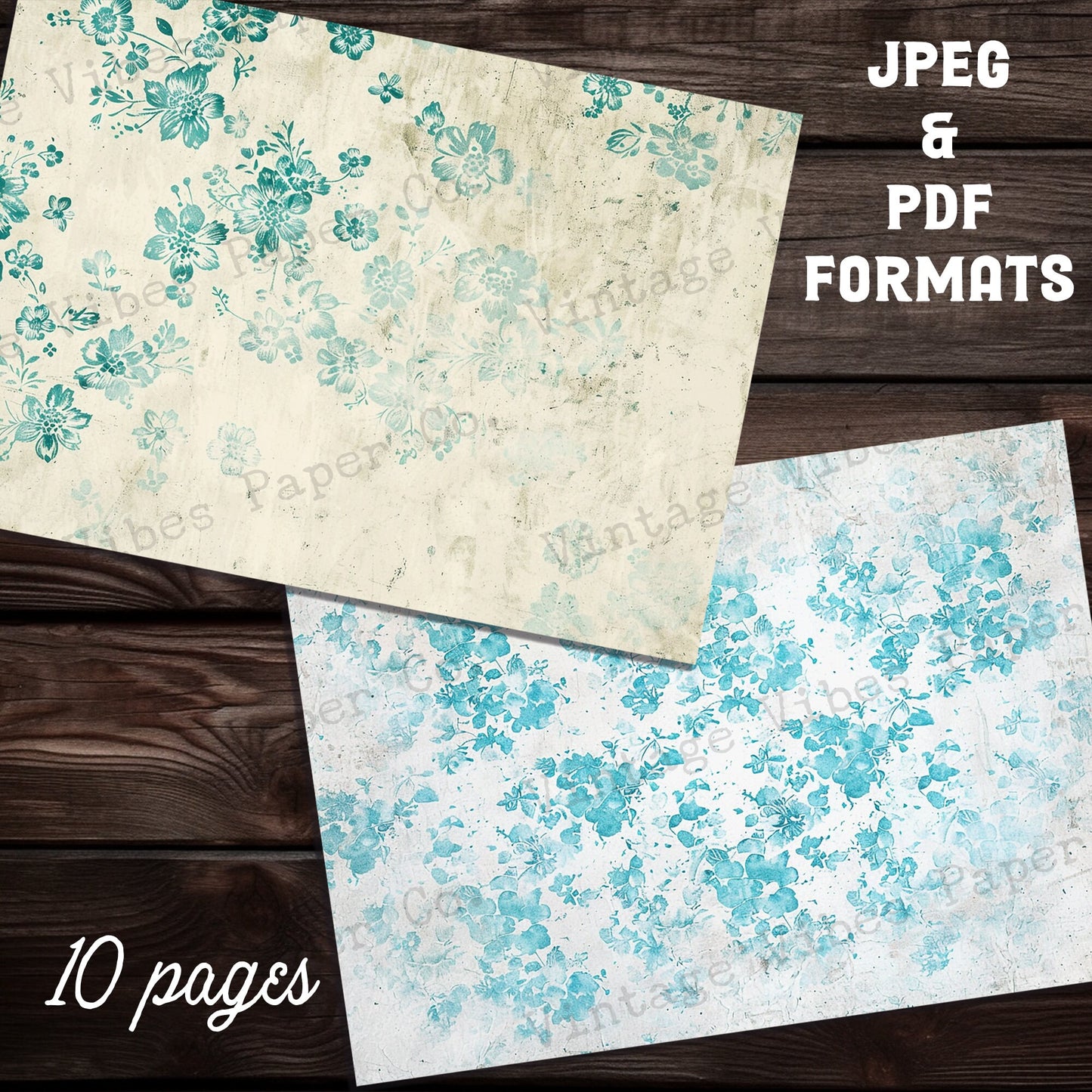 Aqua Vintage small flowers Junk journal digital papers, grungy ditsy floral mixed media themed background papers for scrapbooking, collage