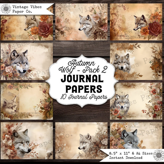 Junk journal papers Autumn wolf digital paper pack, junk journal collage sheets, perfect for fall themed junk journals & scrapbooking