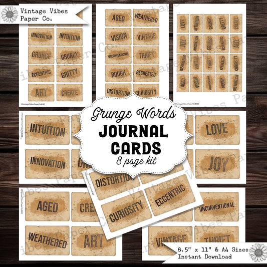 Junk journal epehmera grunge word journal cards, vintage style word junk journal digital labels, instant download printable journal inserts