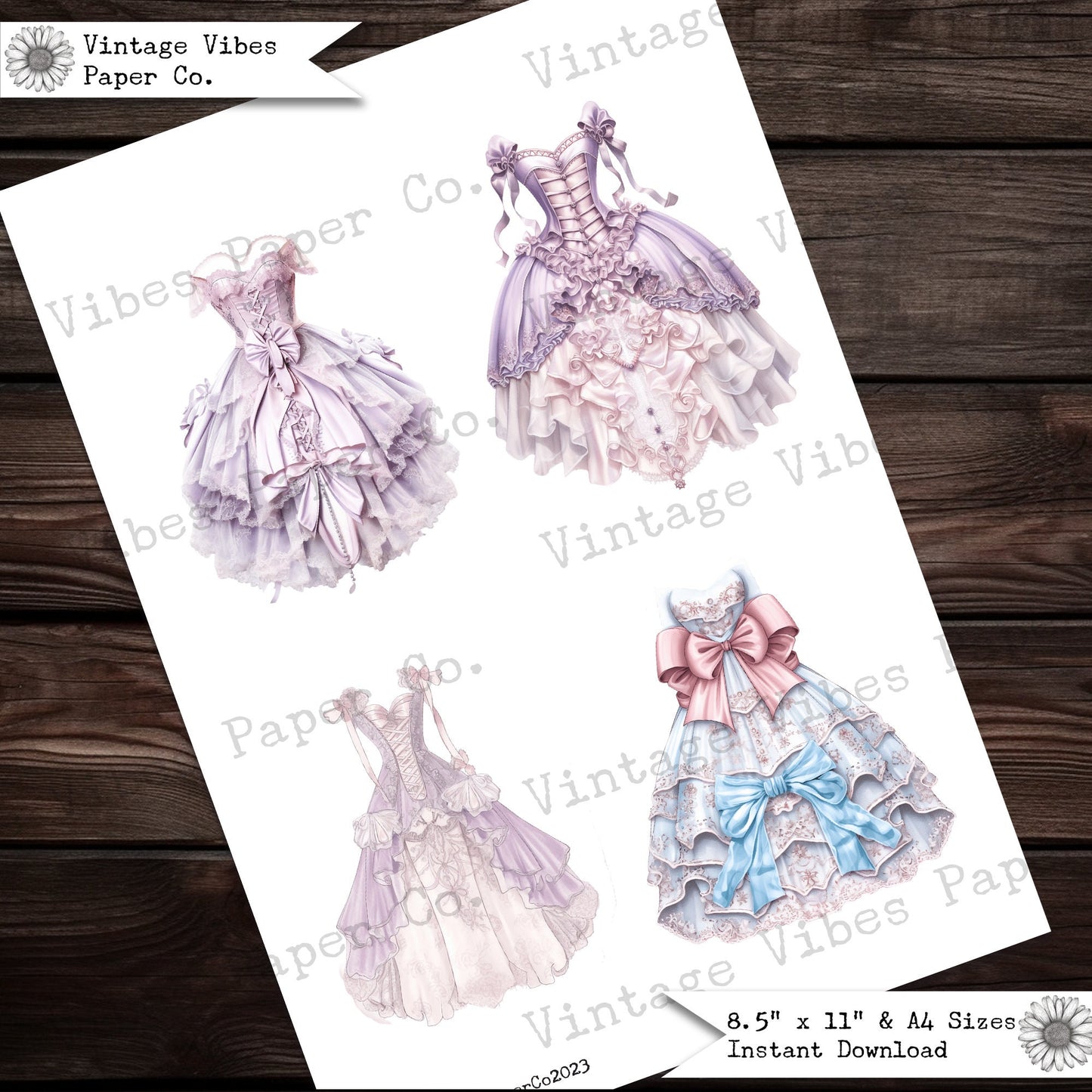 Printable fussy cuts vintage dresses, pink & lilac vintage gown digital ephemera for junk journals, perfect for fashion junk journal