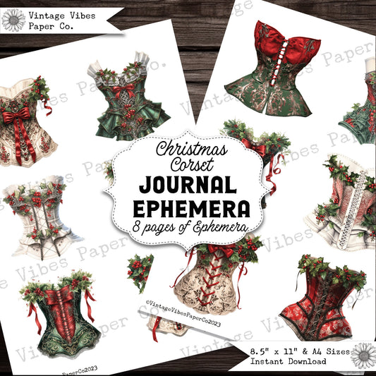 Junk Journal ephemera vintage fashion corset, Christmas victorian style junk journal ephemera, digital junk journal kit, vintage fussy cuts