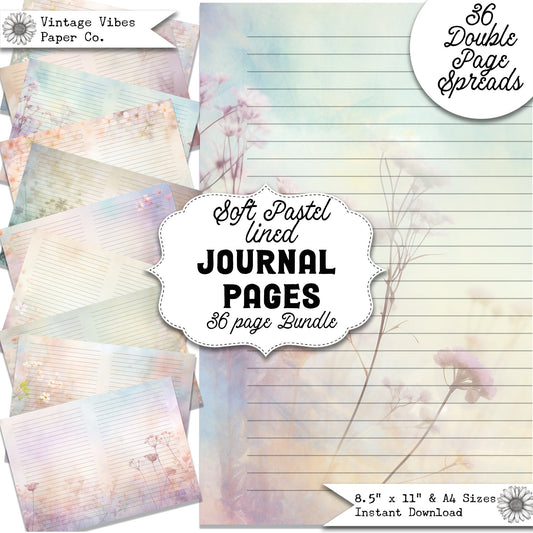 Pastel lined junk journal writing pages, Lined Junk journal paper, digital blank lined papers for journal, plain writing pale coloured paper