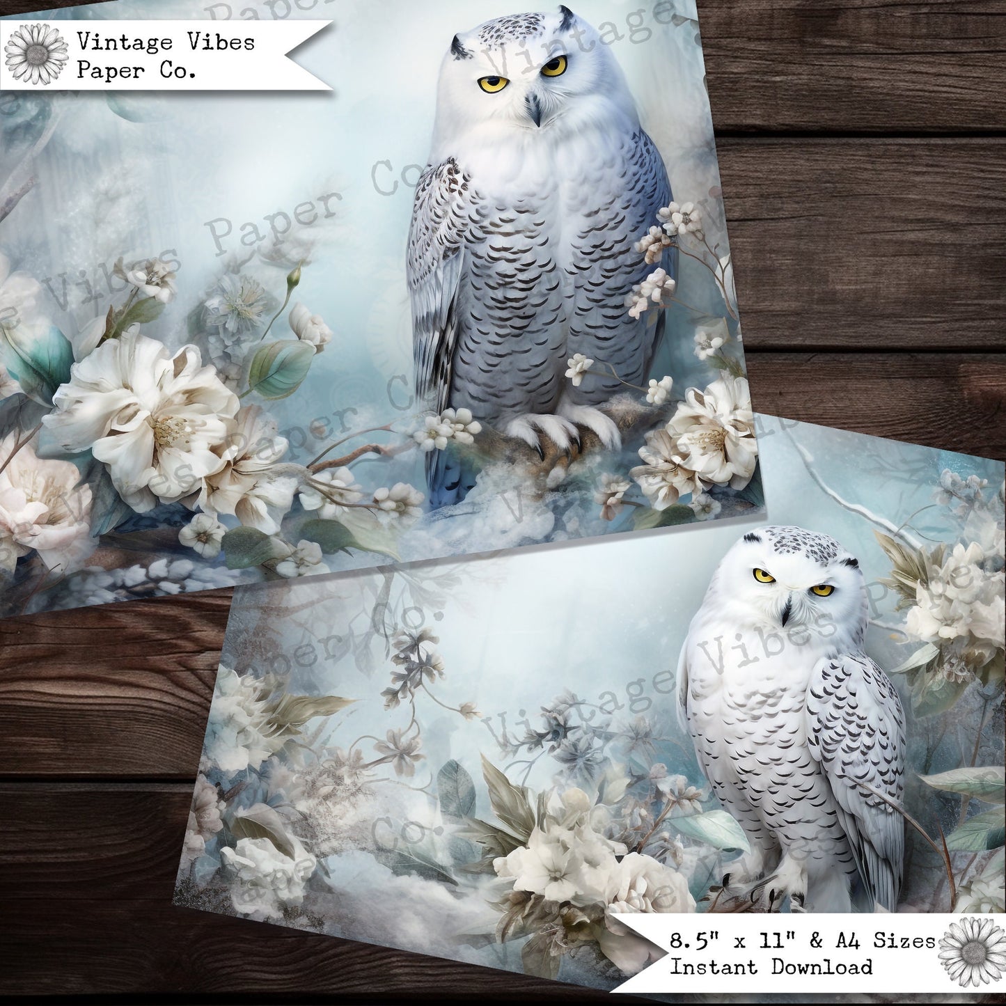 Vintage Junk journal Christmas snowy owls junk journal papers, animal junk journal printable papers,digital collage pages for journaling