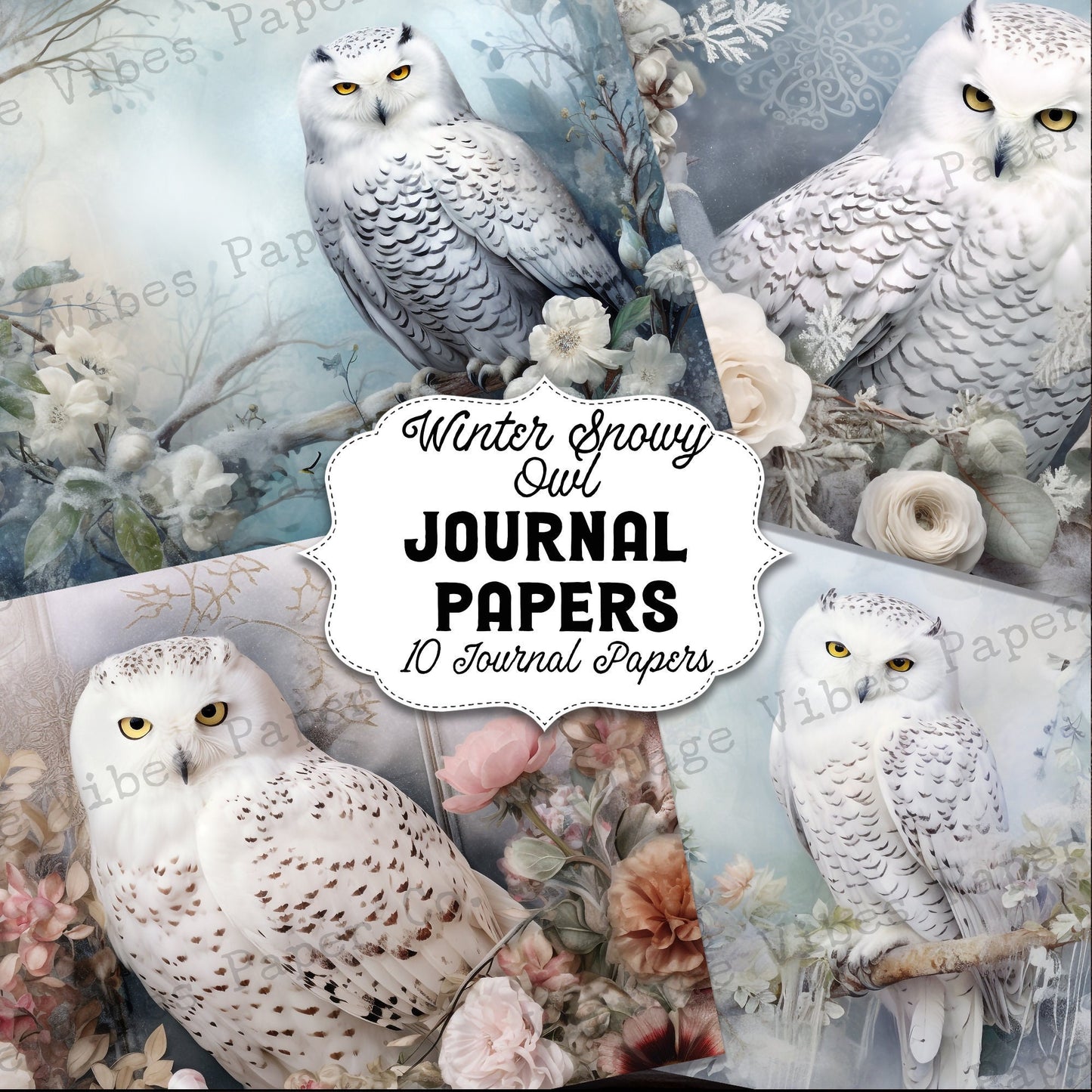 Vintage Junk journal Christmas snowy owls junk journal papers, animal junk journal printable papers,digital collage pages for journaling