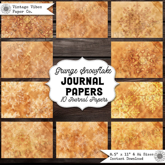 Rustic grunge textured paper pack, Grunge snowflake patterned digital papers ideal for Christmas mixed media junk journal projects