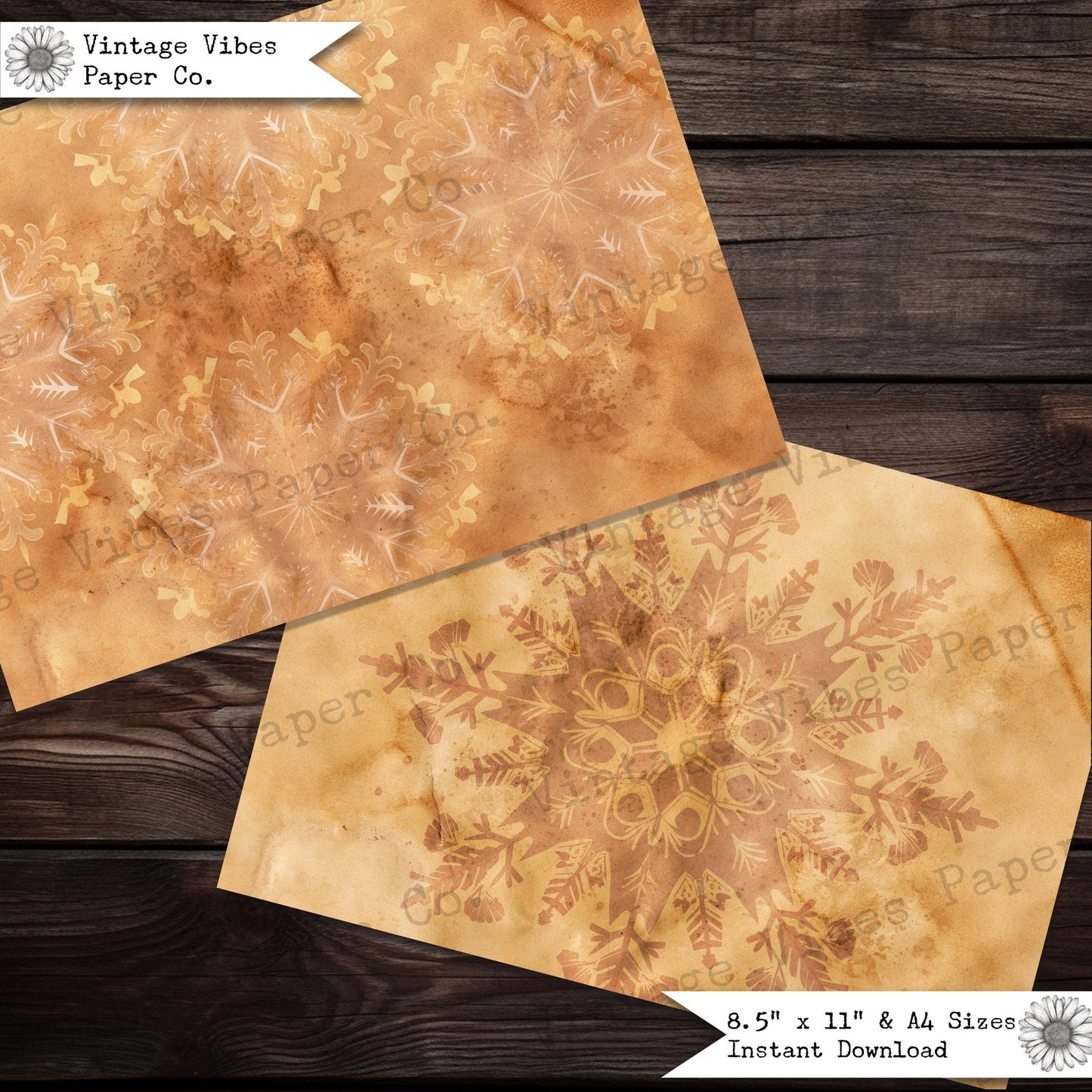 Rustic grunge textured paper pack, Grunge snowflake patterned digital papers ideal for Christmas mixed media junk journal projects