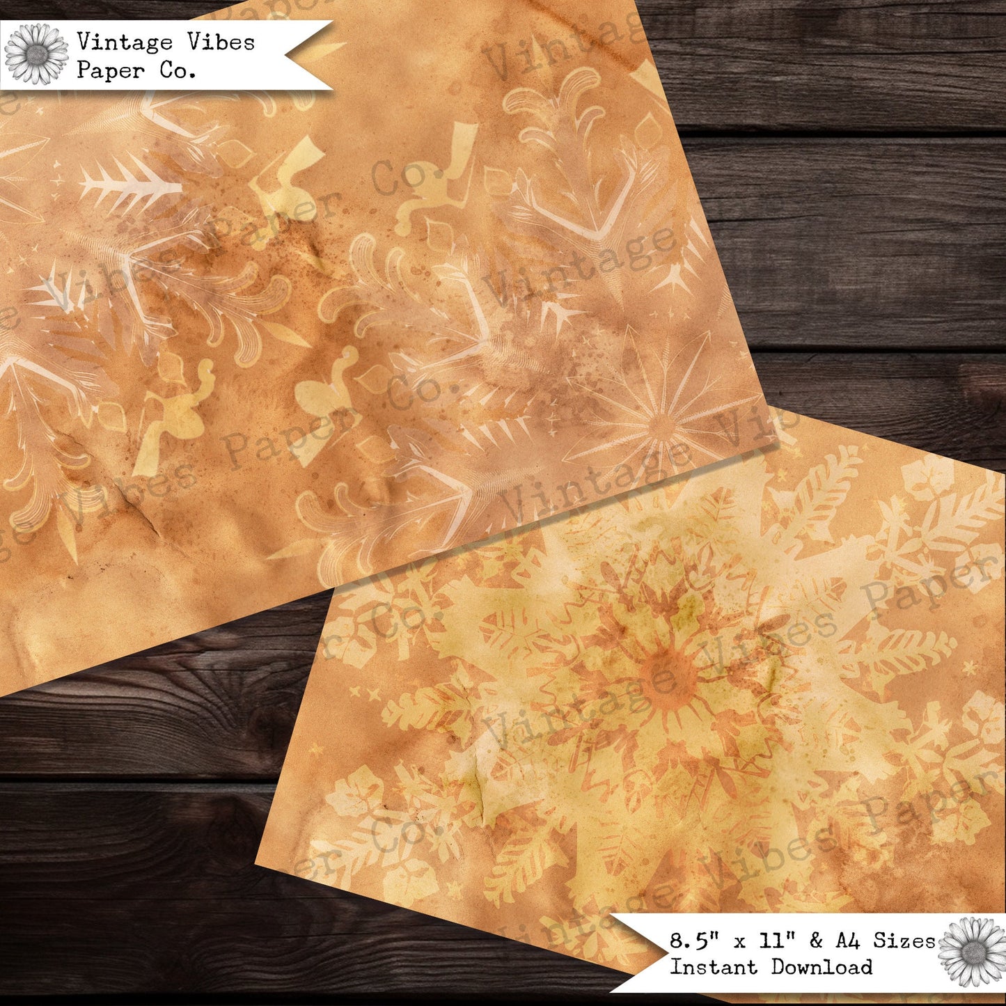 Rustic grunge textured paper pack, Grunge snowflake patterned digital papers ideal for Christmas mixed media junk journal projects