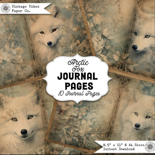 Vintage Junk journal, Christmas Arctic fox junk journal pages, animal junk journal printable papers,digital collage pages for journaling