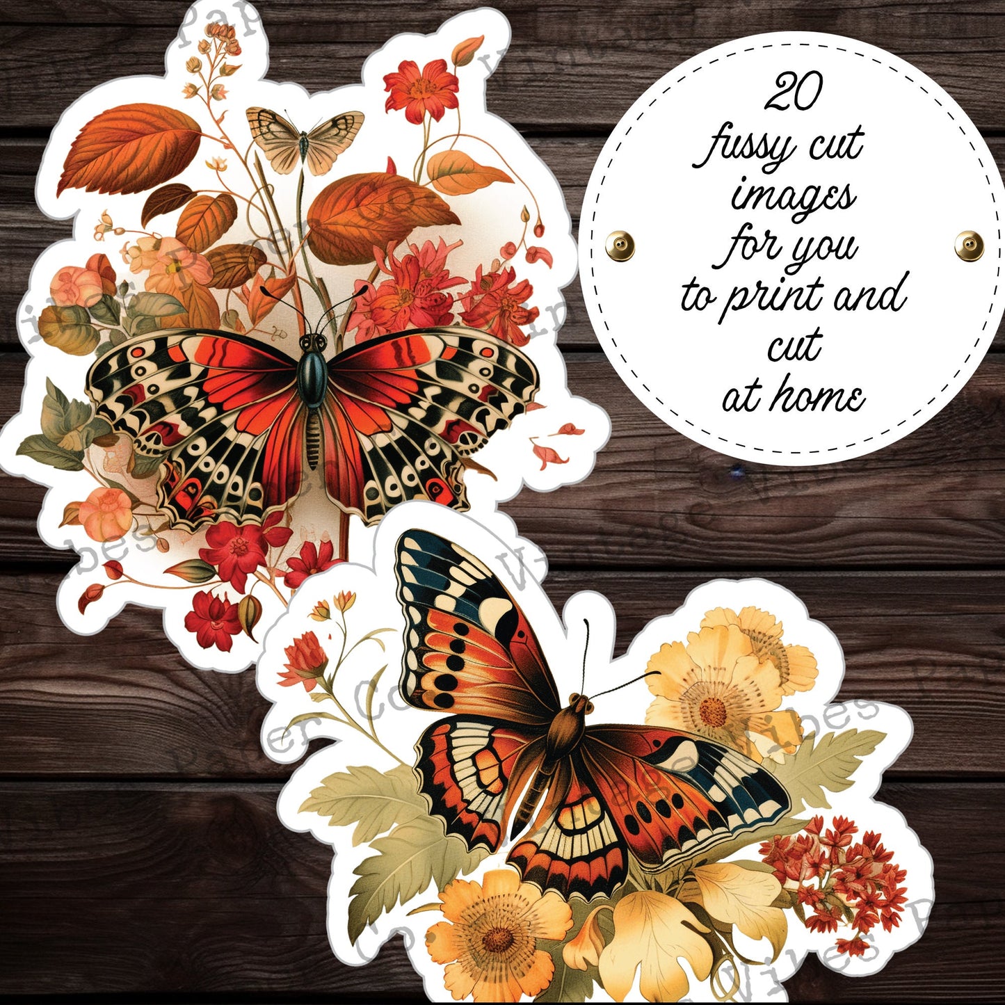 junk journal fussy cut ephemera vintage autumn butterflies, fall butterfly themed cut out digital ephemera printable vintage butterfly image