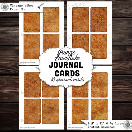 Winter junk journal cards, snowflake grunge junk journal printable digital ephemera kit, christmas themed journalling cards neutral grunge