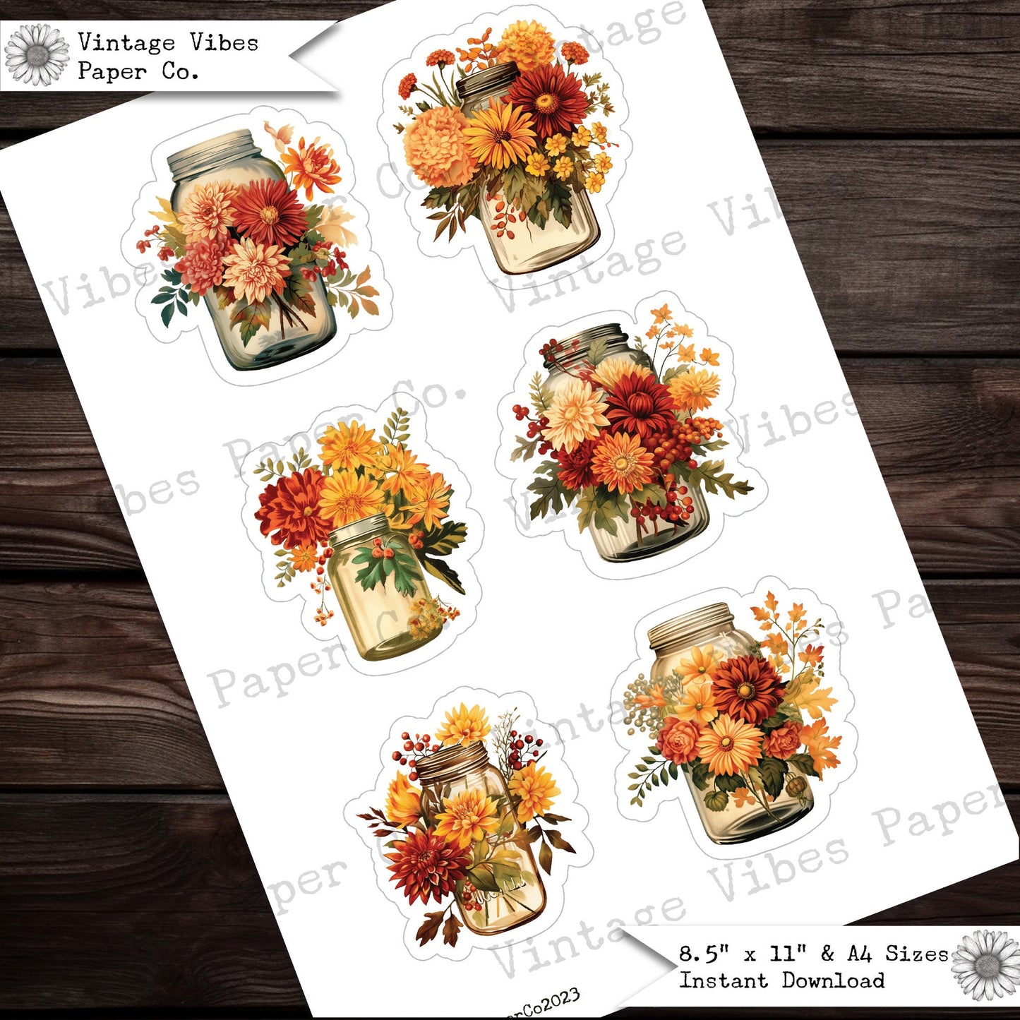 Junk journal fussy cut ephemera Autumn Jars perfect for farm themed junk journal, fall flowers junk journal cut outs digital ephemera sheets