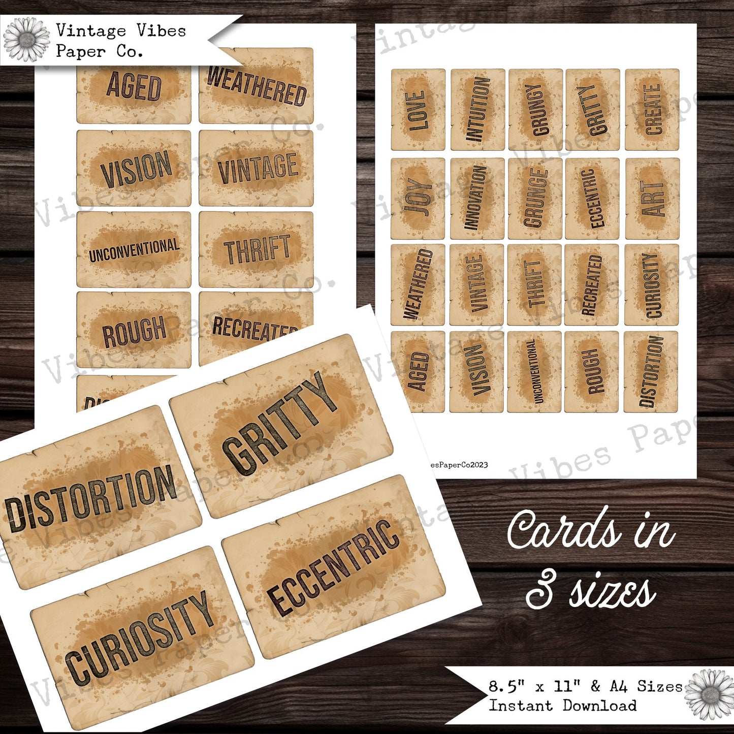 Junk journal epehmera grunge word journal cards, vintage style word junk journal digital labels, instant download printable journal inserts