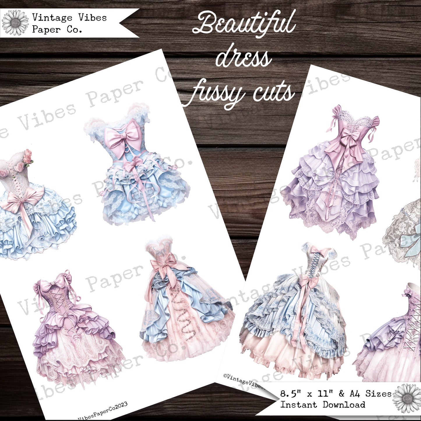 Printable fussy cuts vintage dresses, pink & lilac vintage gown digital ephemera for junk journals, perfect for fashion junk journal