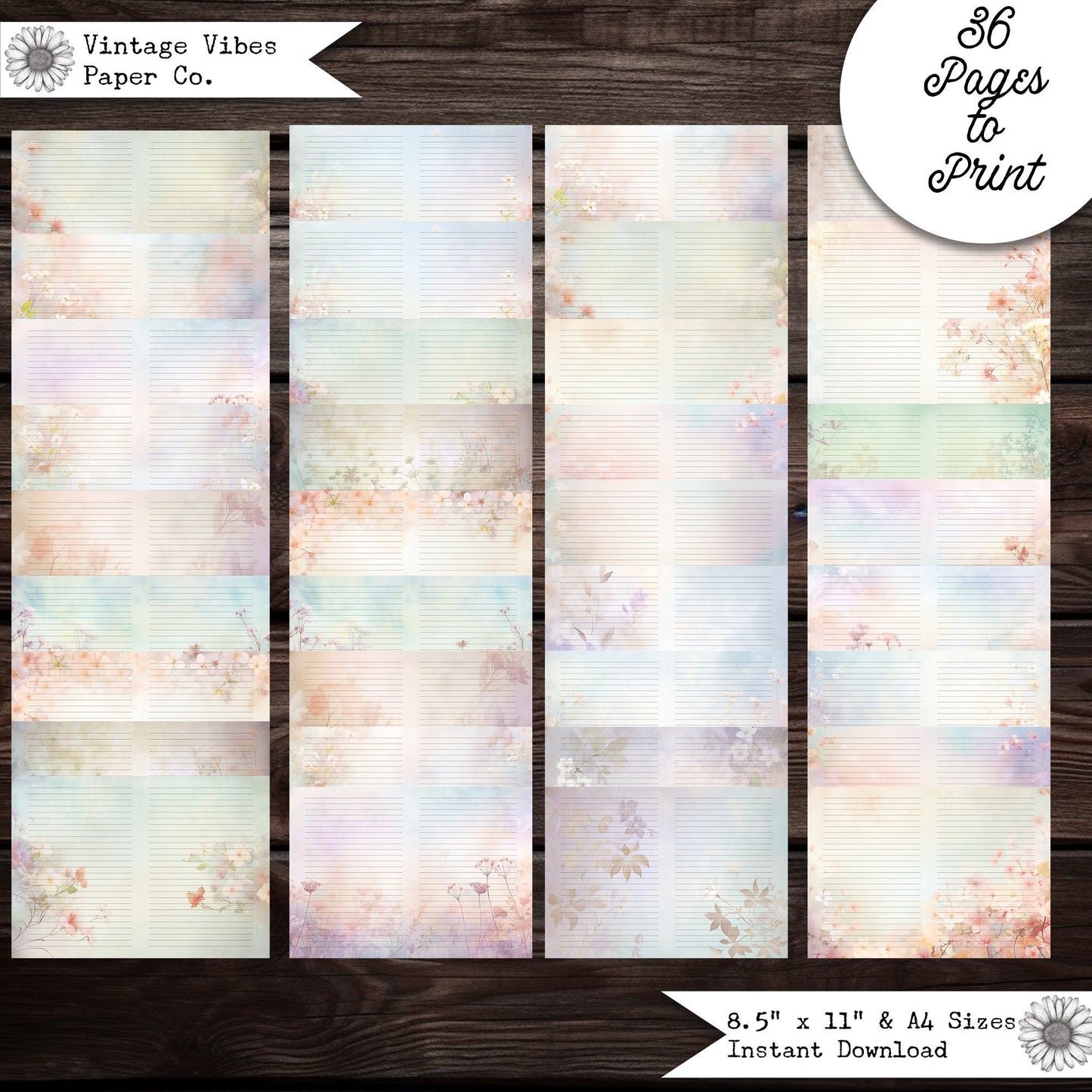 Pastel lined junk journal writing pages, Lined Junk journal paper, digital blank lined papers for journal, plain writing pale coloured paper