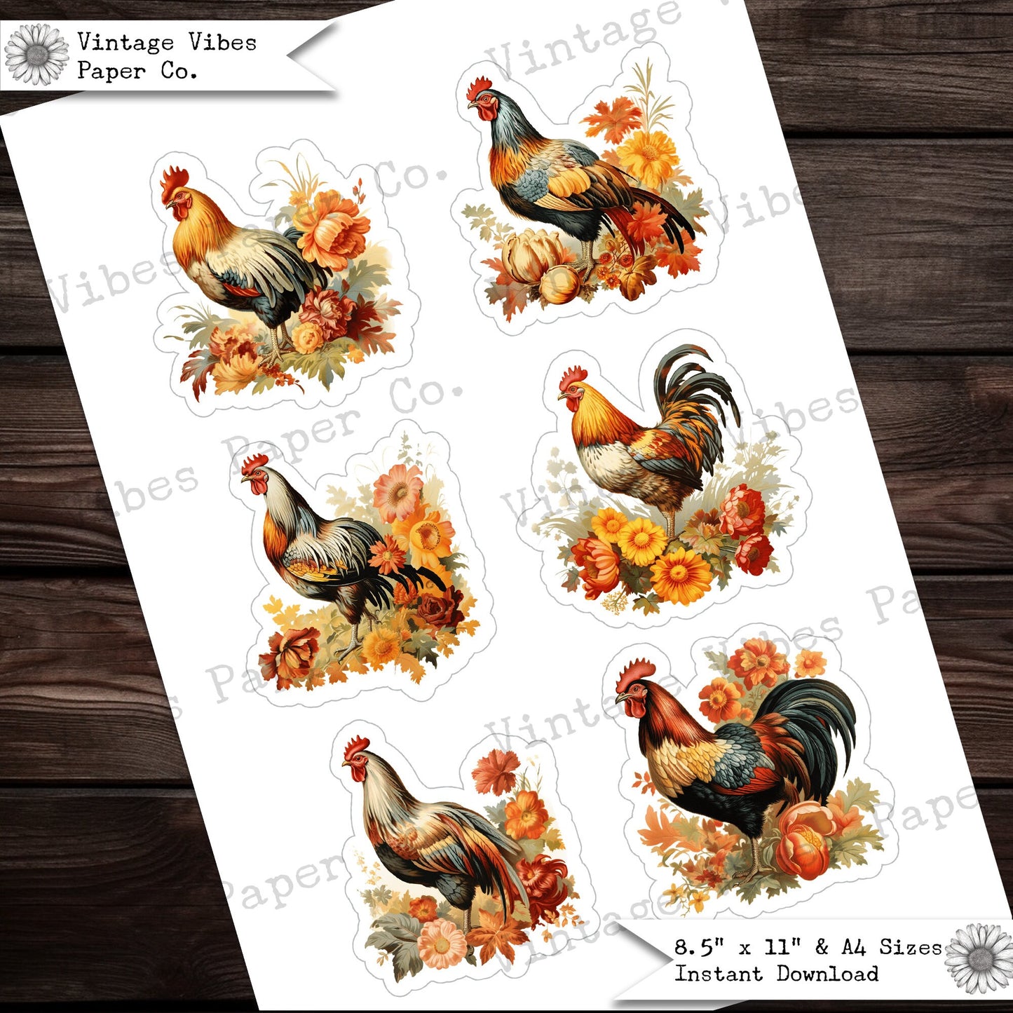 Junk journal fussy cut ephemera Autumn chickens perfect for farm themed junk journal, fall hen junk journal cut outs digital ephemera sheets