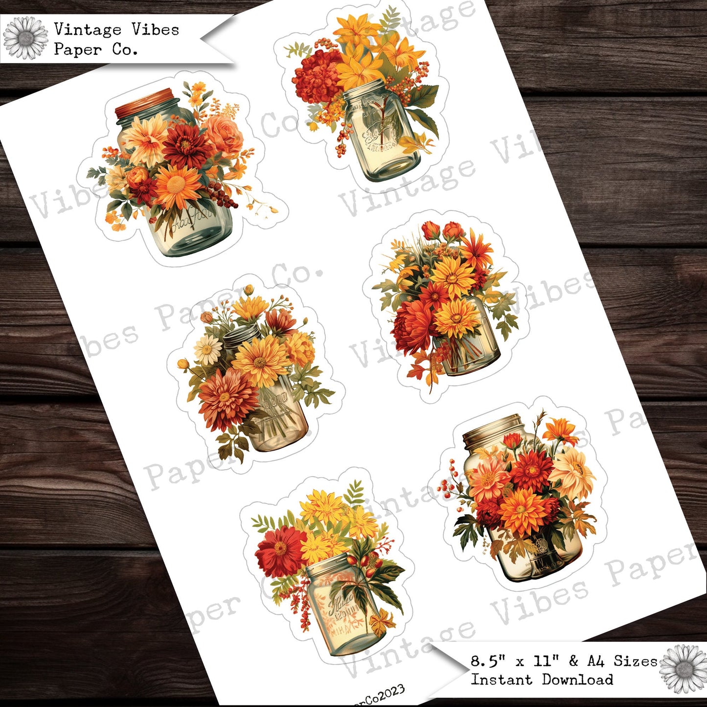 Junk journal fussy cut ephemera Autumn Jars perfect for farm themed junk journal, fall flowers junk journal cut outs digital ephemera sheets