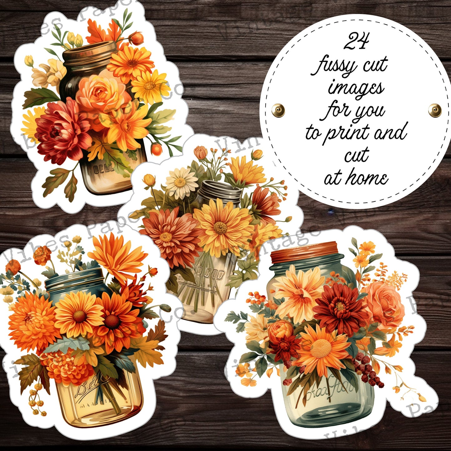 Junk journal fussy cut ephemera Autumn Jars perfect for farm themed junk journal, fall flowers junk journal cut outs digital ephemera sheets