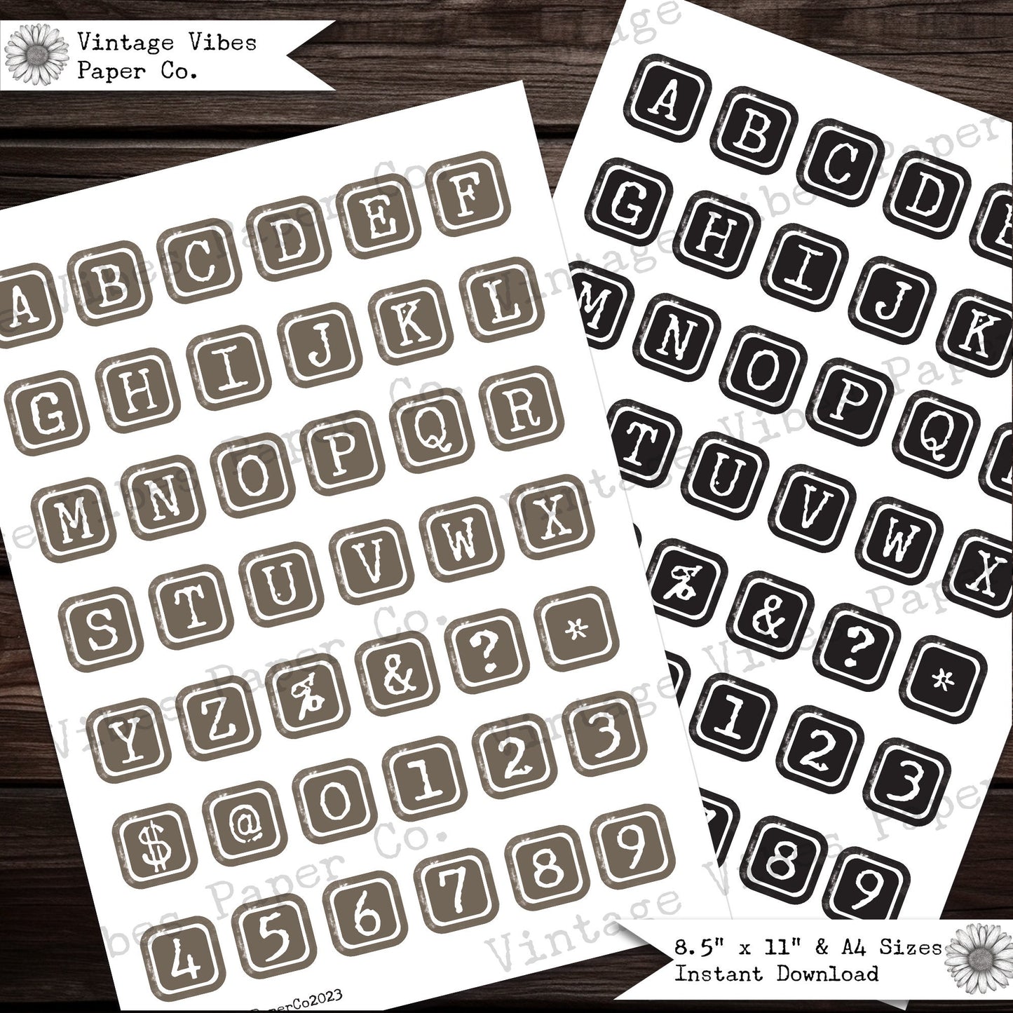 Junk journal printable ephemera coloured typewriter keys, aquare coloulred letter labels to fussy cut out for junk journal projects