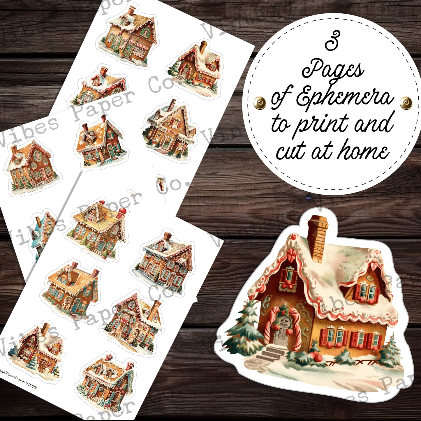 Gingerbread house fussy cut ephemera for junk journals, 18 collage cut outs for scrapbooking, crafts, digital ephemera sheets printable page