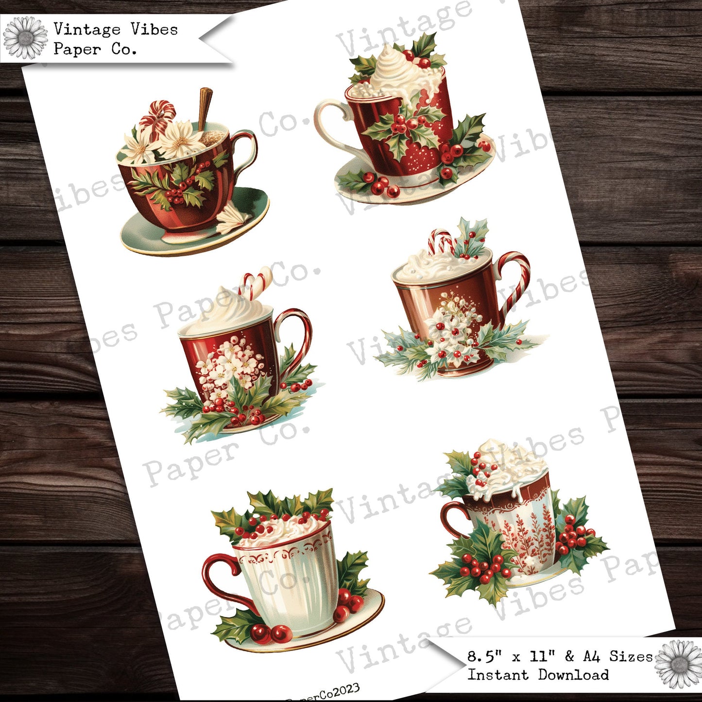 Christmas hot cocoa junk journal fussy cut ephemera, hot chocolate mug collage cut outs digital ephemera for scrapbooking & journals