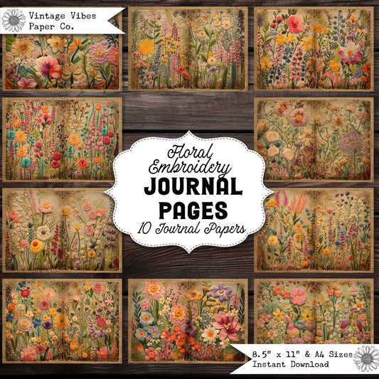 Junk Journal papers vintage embroidery neutral journal, retro sewing junk journal pages, instant digital junk journal kit Antique distressed