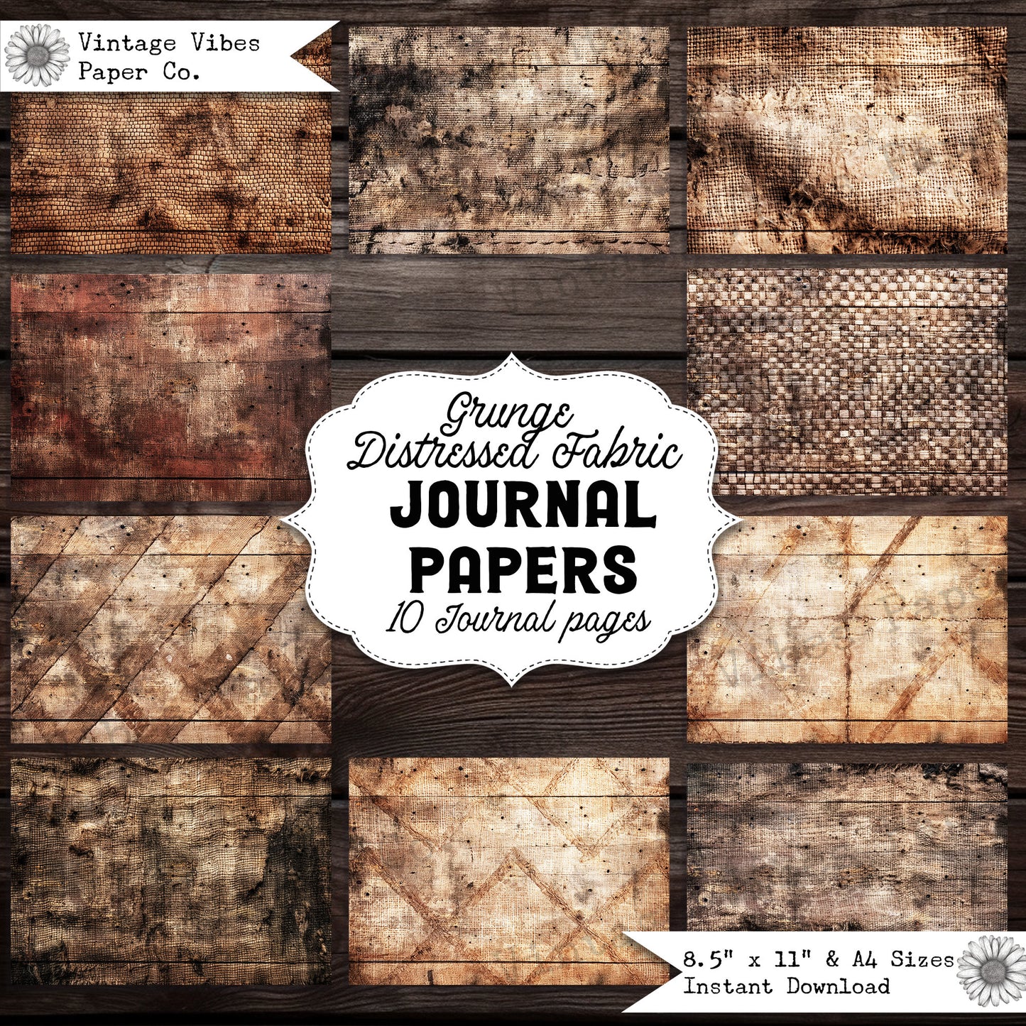 Junk Journal Papers Textured fabric, grunge style collection of printable old worn textile digital paper, great for grunge sewing journal