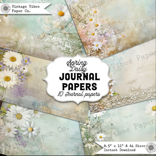 Spring Daisy Vintage floral junk journal papers, digital printable scrapbook papers, card making papers vintage floral pink & blue tones