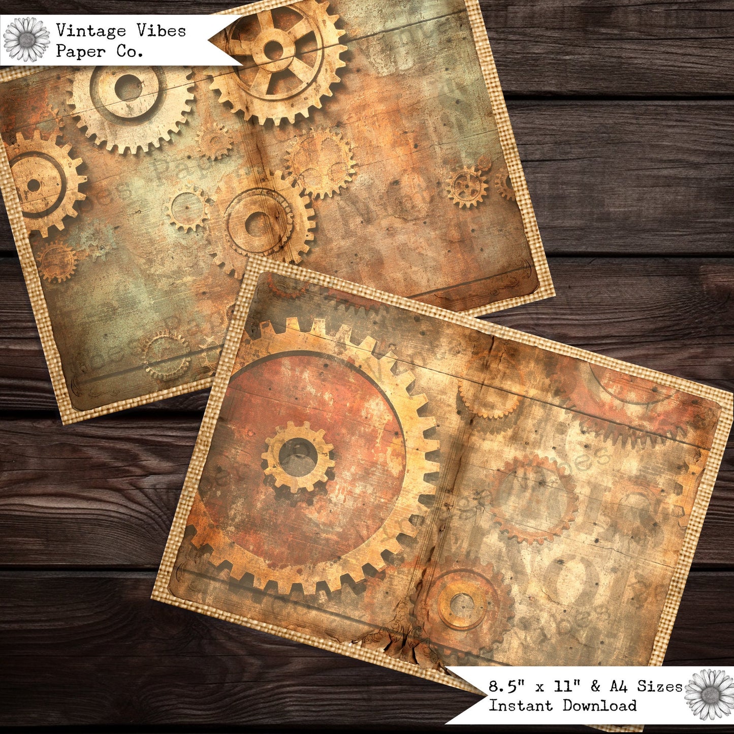 Junk Journal papers grunge cogs neutral journal, steampunk mixed media junk journal pages, instant digital junk journal kit Antique distress