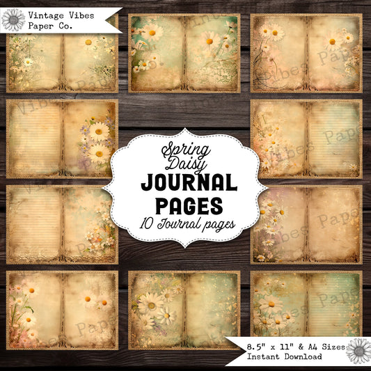 Junk Journal papers Spring daisy neutral journal, floral vintage junk journal pages, instant digital junk journal kit, nature junk journal