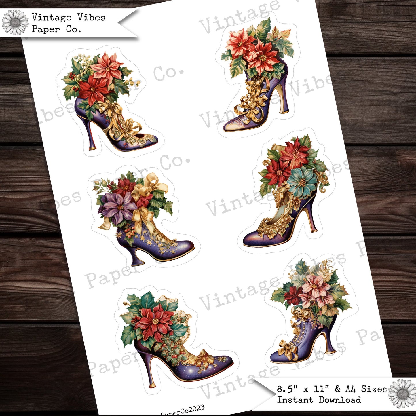 Christmas shoes fussy cut fashion ephemera for junk journals, purple collage cut outs for scrapbooks digital ephemera sheets printable page