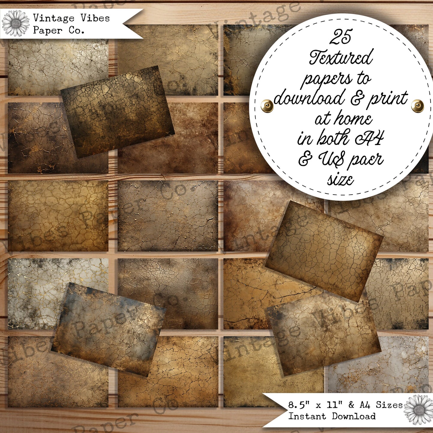 Grungy Junk Journal background papers, grunge cracked texture collage scrapbooking papers, vintage neutral textured digital paper kit