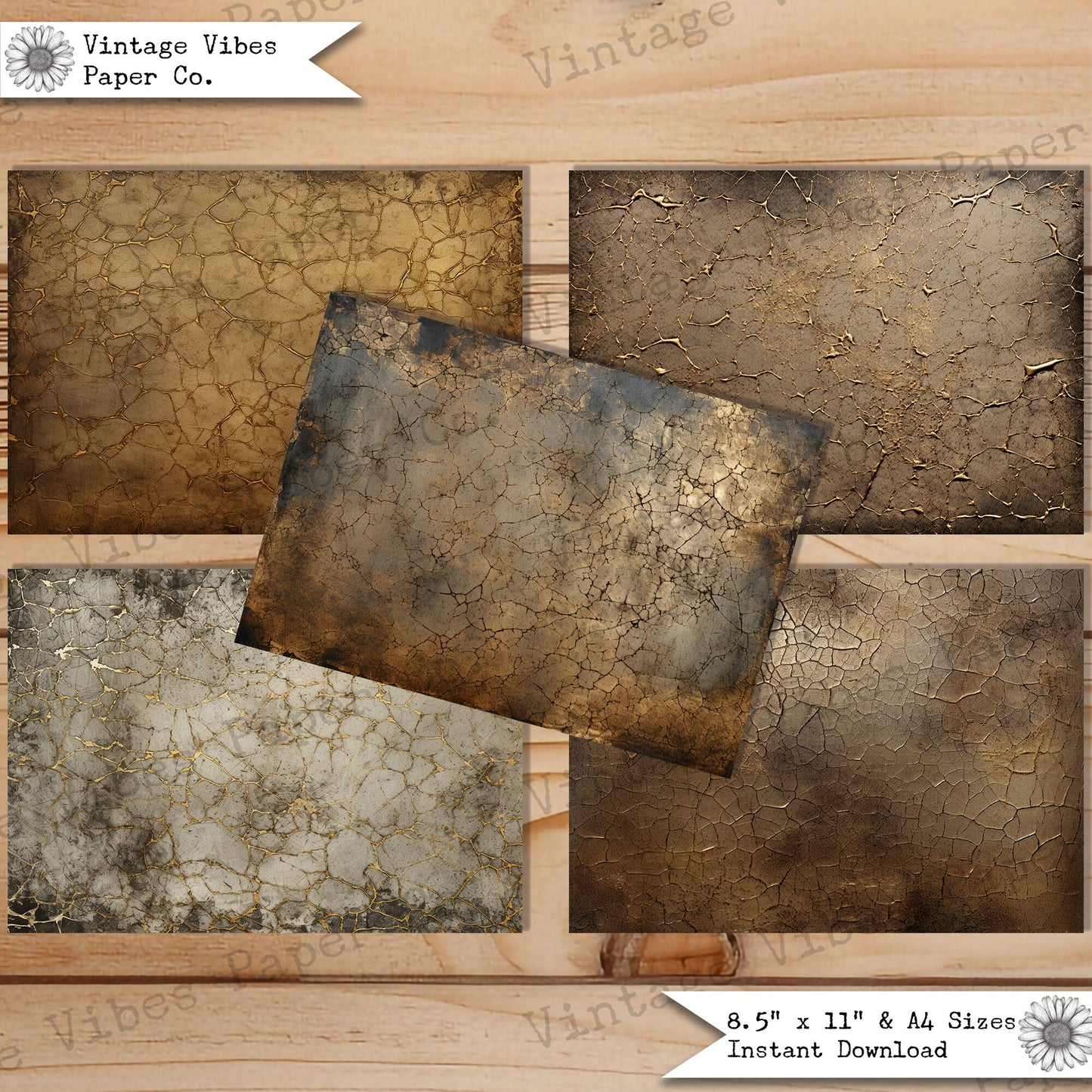 Grungy Junk Journal background papers, grunge cracked texture collage scrapbooking papers, vintage neutral textured digital paper kit