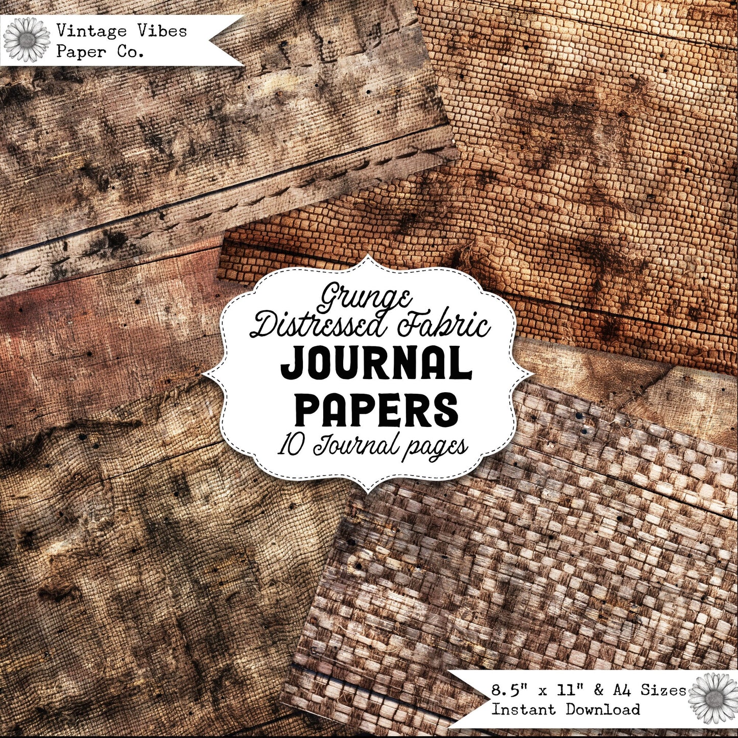 Junk Journal Papers Textured fabric, grunge style collection of printable old worn textile digital paper, great for grunge sewing journal