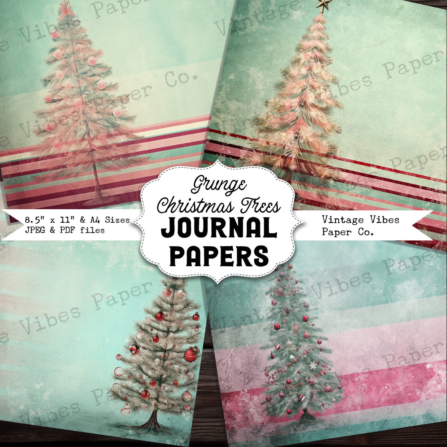 Christmas Junk journal papers grunge Christmas trees, winter junk journal paper kit digital printable Christmas pattern grungy papers