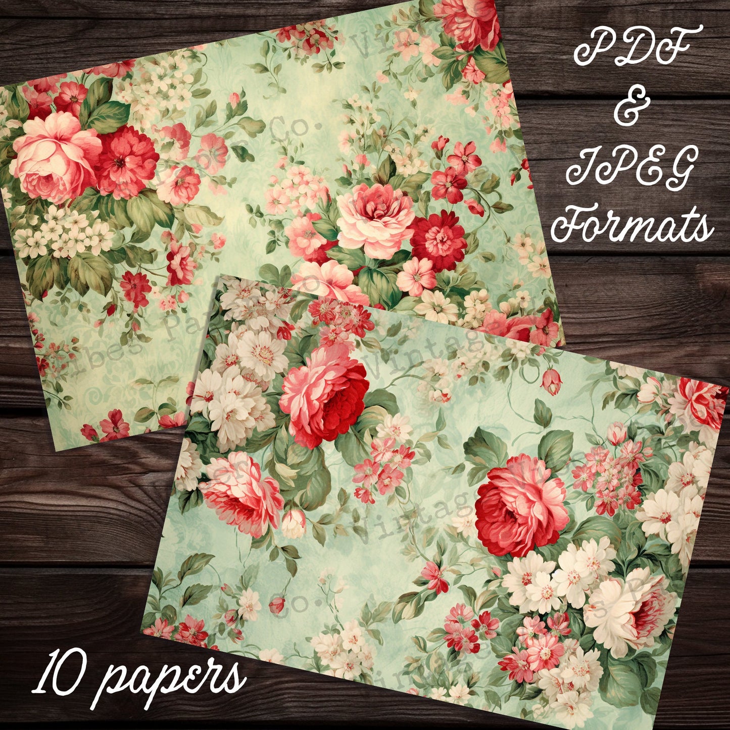 Vintage Floral junk journal paper kit, Christmas flower papers for Junk journals, scrapbooking and card making, festive junk journal pages