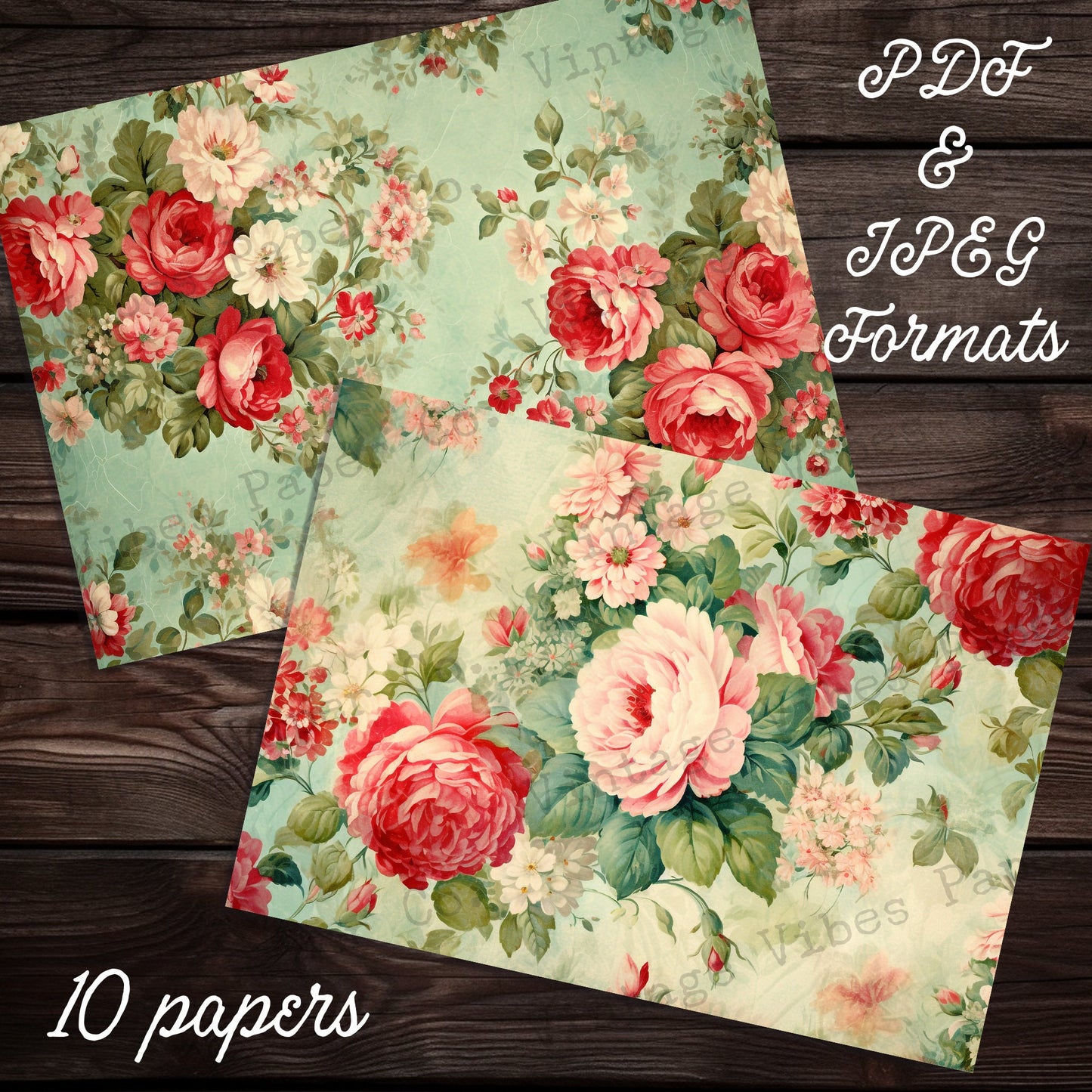 Vintage Floral junk journal paper kit, Christmas flower papers for Junk journals, scrapbooking and card making, festive junk journal pages