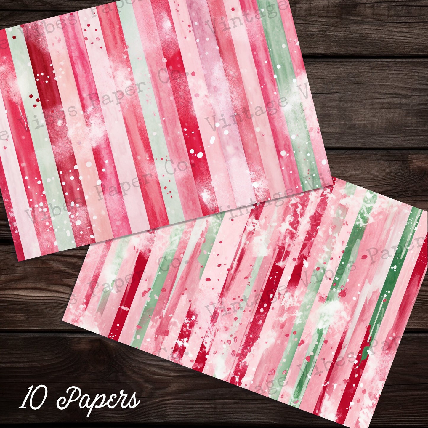 Pink & green Grunge Candy Stripe Christmas junk journal papers, digital Festive background papers for Junk journaling and scrapbooking