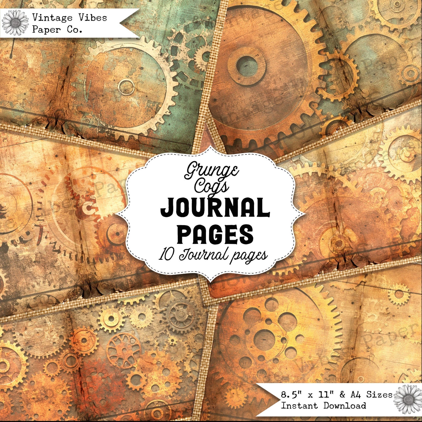 Junk Journal papers grunge cogs neutral journal, steampunk mixed media junk journal pages, instant digital junk journal kit Antique distress