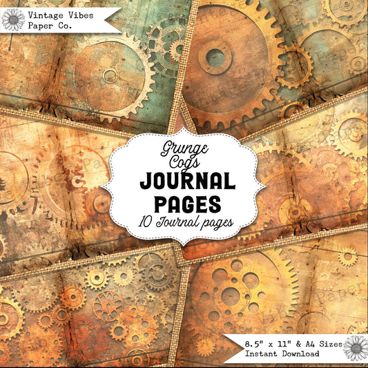 Junk Journal papers grunge cogs neutral journal, steampunk mixed media junk journal pages, instant digital junk journal kit Antique distress