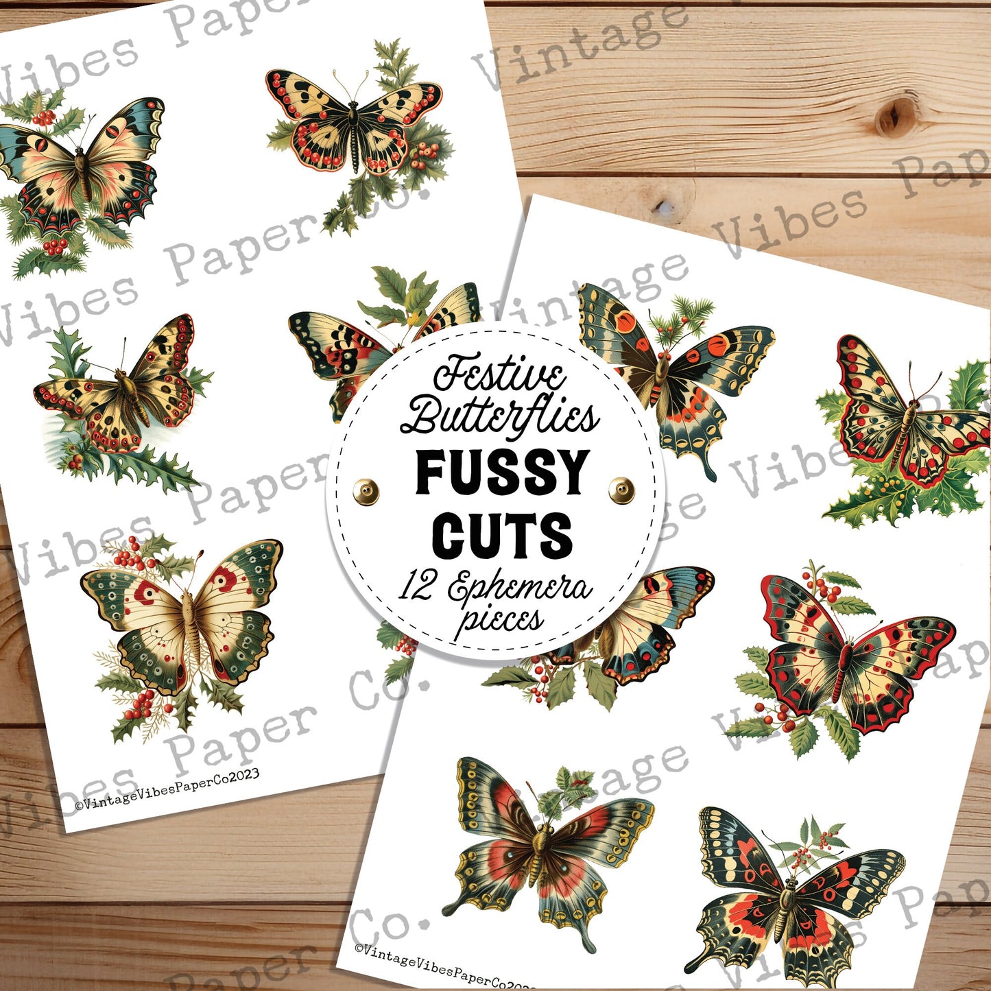 Junk Journal fussy cut ephemera festive butterflies, digital vintage butterfly ephemera for junk journals, digital printable embellishments